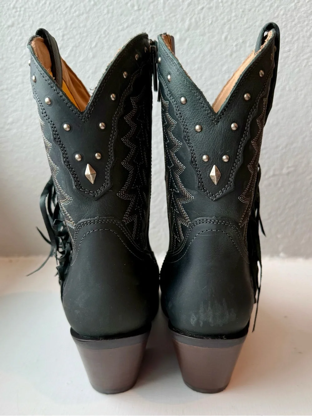 Crush by Durango Smoky Teal Suede Western Ankle Boots with Fringe and Studs
